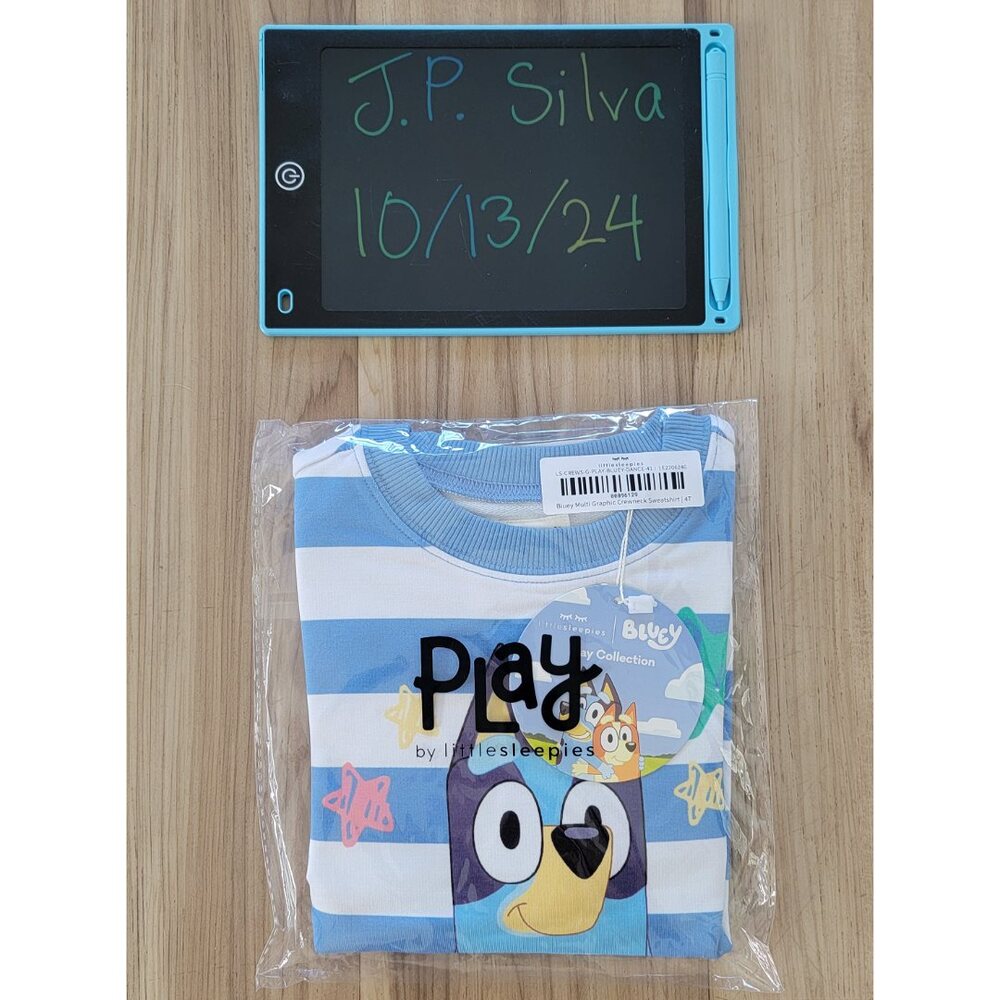 Unopened, NIB Little Sleepies BLUEY PLAY CREWNECK SWEATSHIRT Bamboo) 4T